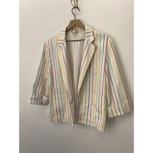 THE FOX 1980's Multicolored Pinstripe Blazer Sz L - Picture 2 of 6